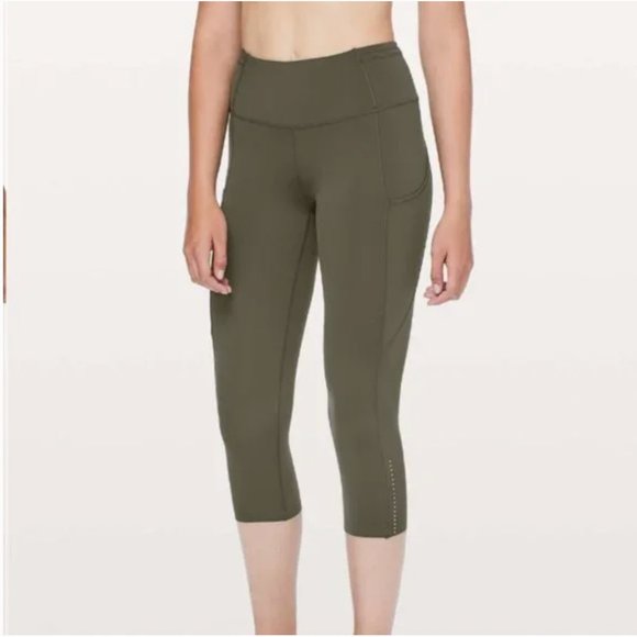 Lululemon Fast & Free Crop II *Nulux 19" Dark Olive 4 - Picture 2 of 16